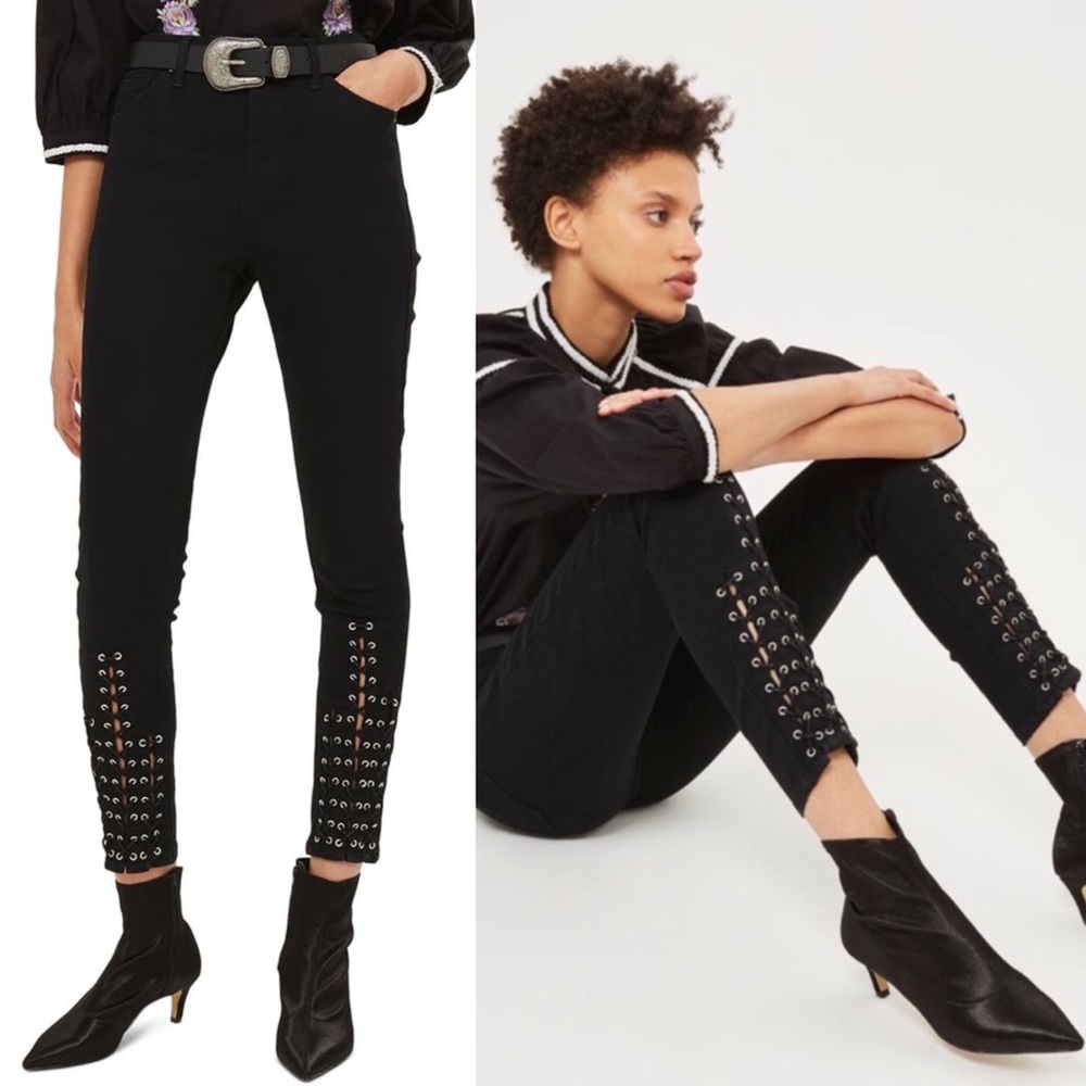 Topshop Moto Jamie High Rise Lattice Crop Jeans